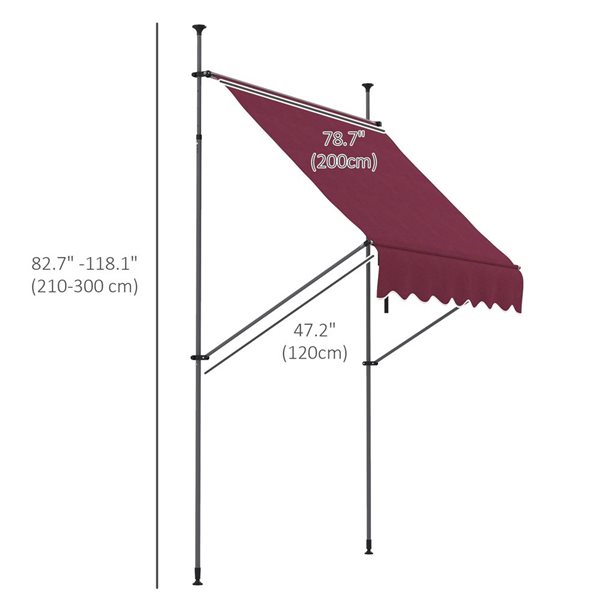 Auvent de terrasse rétractable Outsunny 6,5 x 4 pi en polyester rouge vin avec manivelle