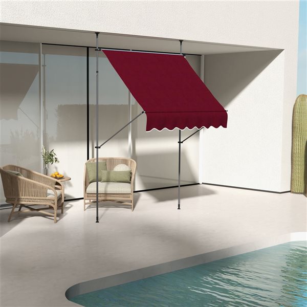 Auvent de terrasse rétractable Outsunny 6,5 x 4 pi en polyester rouge vin avec manivelle