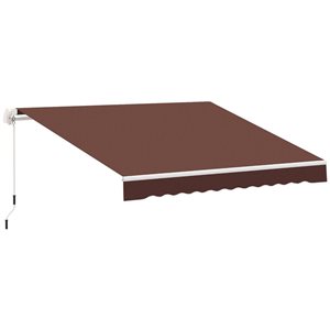 Auvent de terrasse rétractable Outsunny 12 x 8 pi en polyester brun café avec manivelle