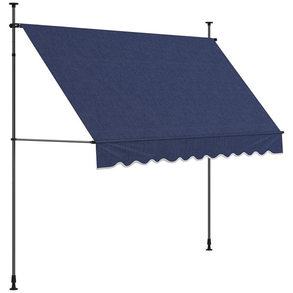 Outsunny 10 x 3-ft Blue Polyester Non-Screw Freestanding Patio Awning w/ Adjustable Poles