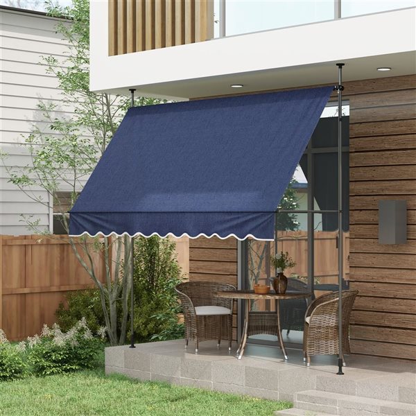 Outsunny 10 x 3-ft Blue Polyester Non-Screw Freestanding Patio Awning w/ Adjustable Poles