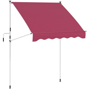 Outsunny 6.6 x 5-ft Red Wine Polyester Non-Screw Freestanding Patio Awning w/ Adjustable Poles