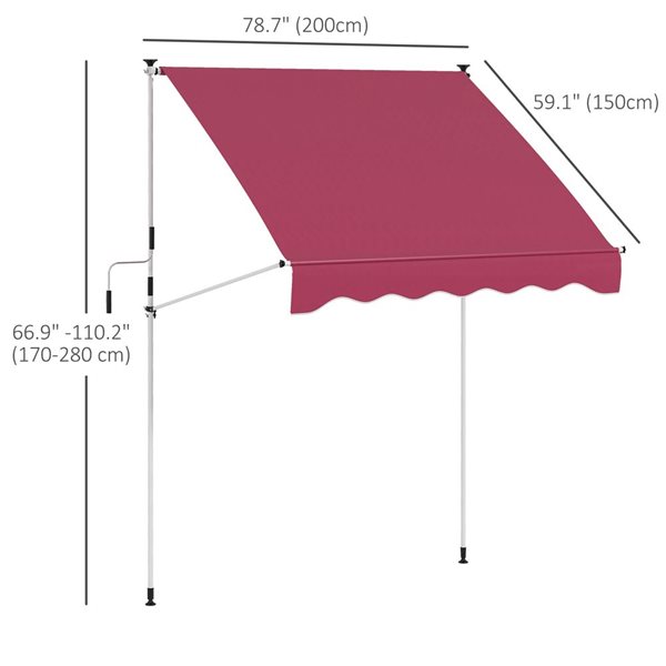 Outsunny 6.6 x 5-ft Red Wine Polyester Non-Screw Freestanding Patio Awning w/ Adjustable Poles