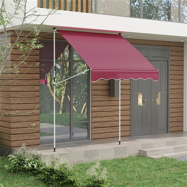 Outsunny 6.6 x 5-ft Red Wine Polyester Non-Screw Freestanding Patio Awning w/ Adjustable Poles