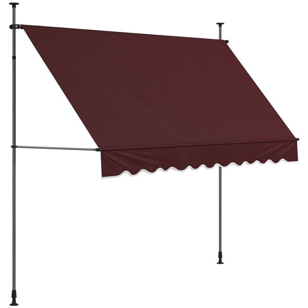 Auvent de terrasse autoportant Outsunny 10 x 3 pi en polyester rouge vin non vissé avec poteaux réglables