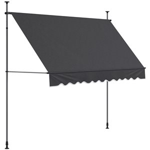 Auvent de terrasse autoportant Outsunny 10 x 3 pi en polyester gris foncé non vissé avec poteaux réglables