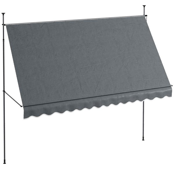 Outsunny 11.5 x 4-ft Grey Polyester Non-Screw Freestanding Patio Awning w/ Adjustable Poles