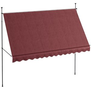 Auvent de terrasse autoportant Outsunny 11,5 x 4 pi en polyester rouge vin non vissé avec poteaux réglables