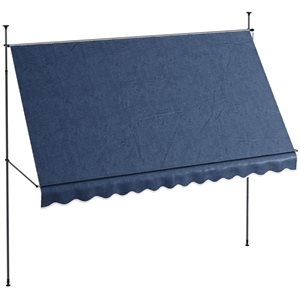 Auvent de terrasse autoportant Outsunny 11,5 x 4 pi en polyester bleu non vissé avec poteaux réglables