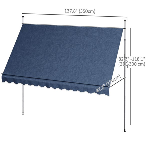 Outsunny 11.5 x 4-ft Blue Polyester Non-Screw Freestanding Patio Awning w/ Adjustable Poles