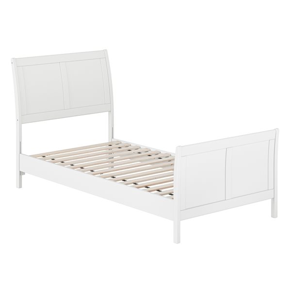 AFI Valencia White Twin XL Solid Wood Low Profile Sleigh Contemporary Platform Bed with Matching Footboard