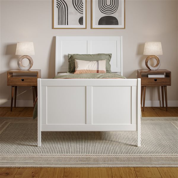 AFI Valencia White Twin XL Solid Wood Low Profile Sleigh Contemporary Platform Bed with Matching Footboard