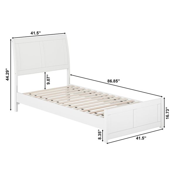 AFI Valencia White Twin XL Solid Wood Low Profile Sleigh Contemporary Platform Bed with Matching Footboard