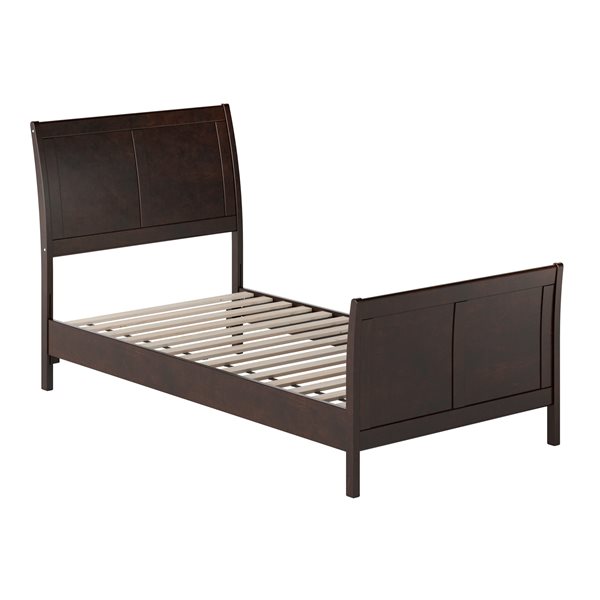 AFI Valencia Espresso Twin Solid Wood Low Profile Sleigh Contemporary Platform Bed with Matching Footboard