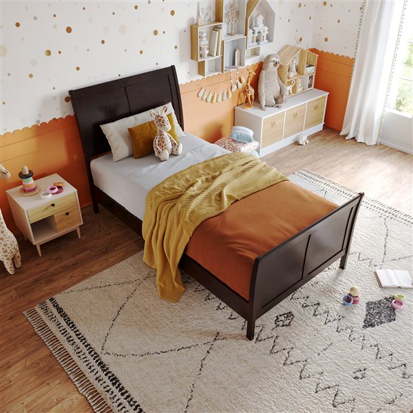 AFI Valencia Espresso Twin Solid Wood Low Profile Sleigh Contemporary Platform Bed with Matching Footboard