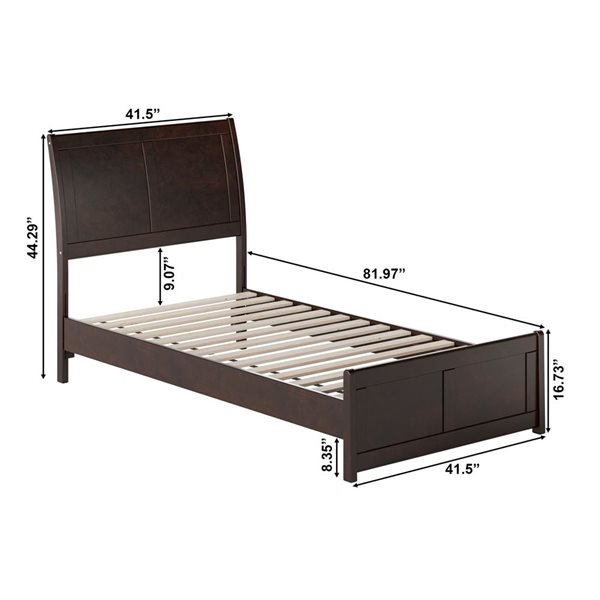 AFI Valencia Espresso Twin Solid Wood Low Profile Sleigh Contemporary Platform Bed with Matching Footboard