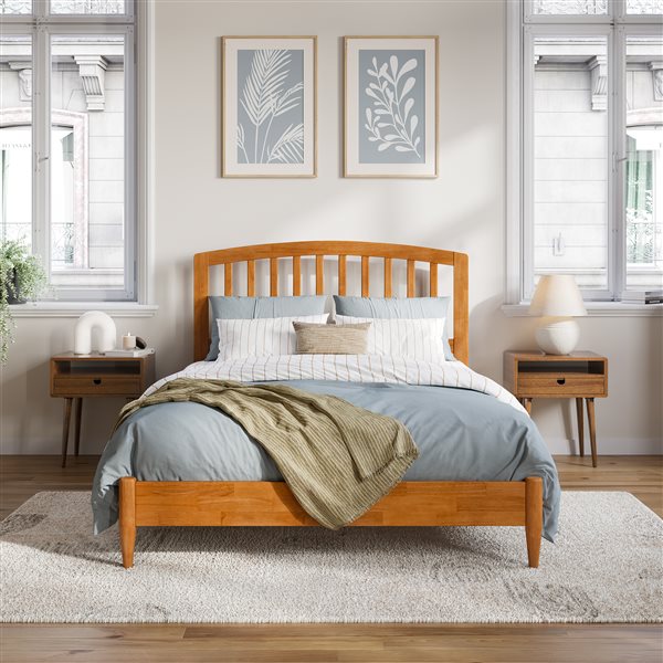 AFI Quincy Light Toffee Full Solid Wood Traditional Low Profile Platform Bed