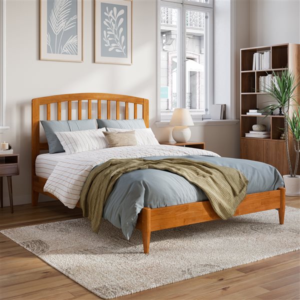 AFI Quincy Light Toffee Full Solid Wood Traditional Low Profile Platform Bed