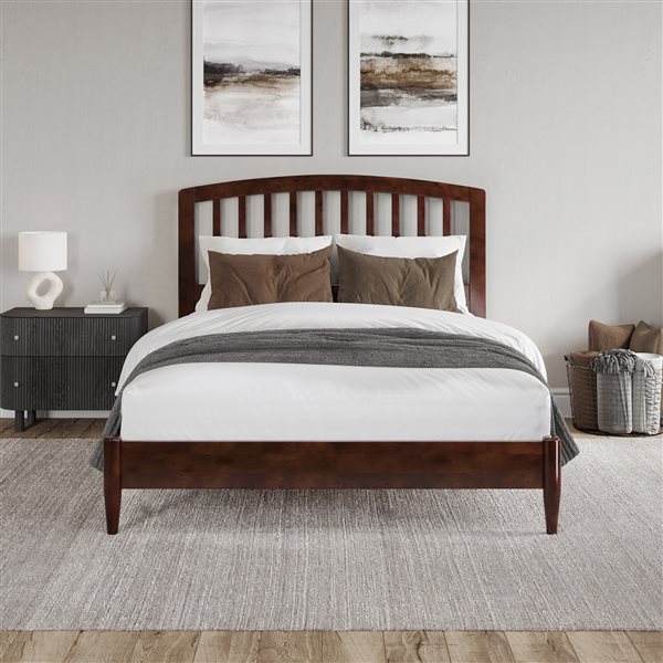 AFI Quincy Walnut Full Solid Wood Traditional Low Profile Platform Bed