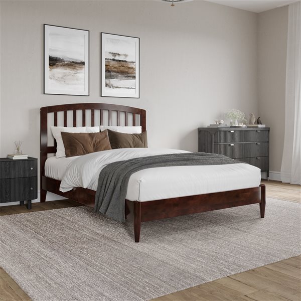 AFI Quincy Walnut Full Solid Wood Traditional Low Profile Platform Bed