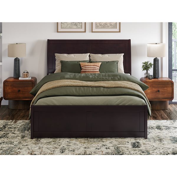 AFI Valencia Espresso Full Solid Wood Low Profile Sleigh Contemporary Platform Bed with Matching Footboard