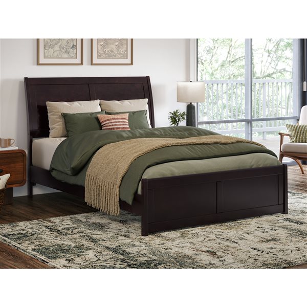 AFI Valencia Espresso Full Solid Wood Low Profile Sleigh Contemporary Platform Bed with Matching Footboard