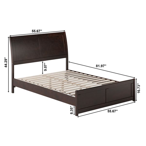 AFI Valencia Espresso Full Solid Wood Low Profile Sleigh Contemporary Platform Bed with Matching Footboard