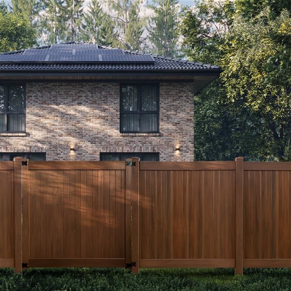 everhome 6 x 6-ft Mangrove Woodgrain Pre-Assembled Self-Closing Vinyl Fence Gate
