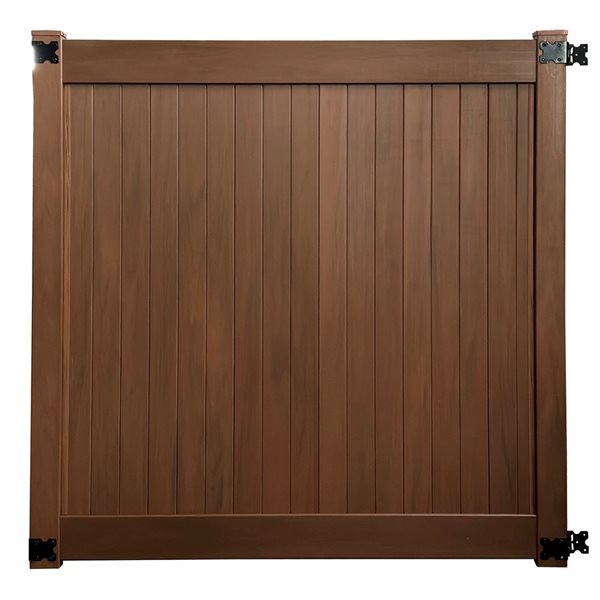everhome 6 x 6-ft Mangrove Woodgrain Pre-Assembled Self-Closing Vinyl Fence Gate
