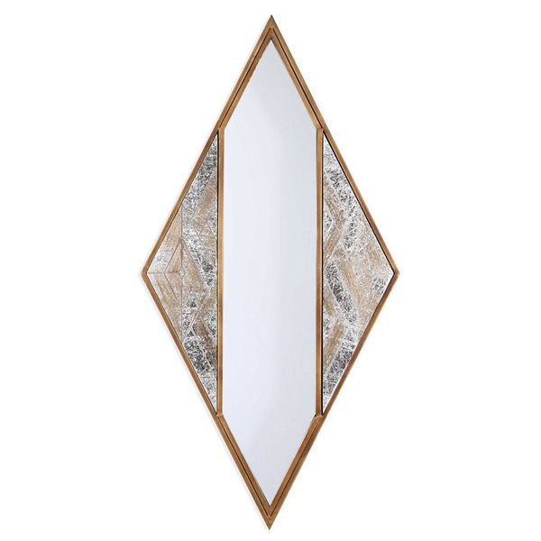 Miroir mural à cadre losange Selles de Gild Design House 20 x 38 po en métal bronze antique