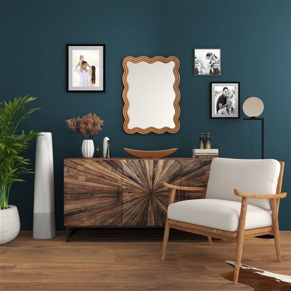 Miroir mural encadré Adria de Gild Design House 24 x 32 po MDF brun rectangulaire à motif de vagues