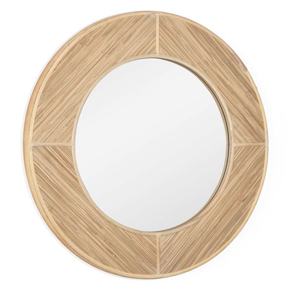 Miroir mural à cadre rond Elyas de Gild Design House 34 po diamètre en bois naturel/rotin