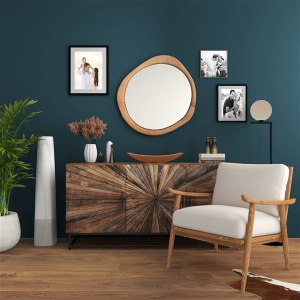 Miroir mural encadré rond Sabine de Gild Design House 32 po diamètre en bois naturel