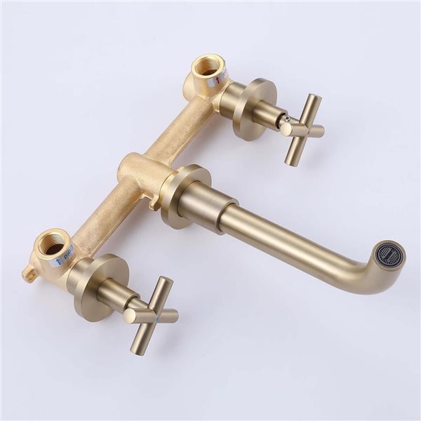 Flynama Brushed Gold Double Handle Wall Mounted Bathroom Faucet