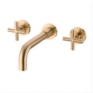 Flynama Brushed Gold Double Handle Wall Mounted Bathroom Faucet