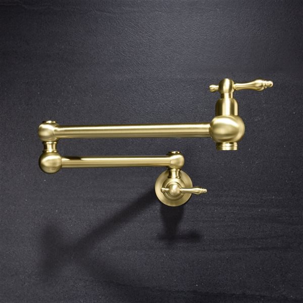 Flynama 2-Handle Brushed Gold Wall-Mount Pot Filler Kitchen Faucet