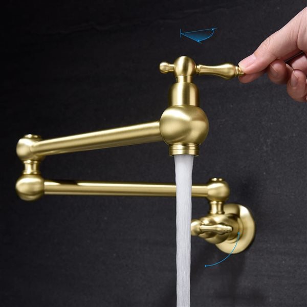 Flynama 2-Handle Brushed Gold Wall-Mount Pot Filler Kitchen Faucet