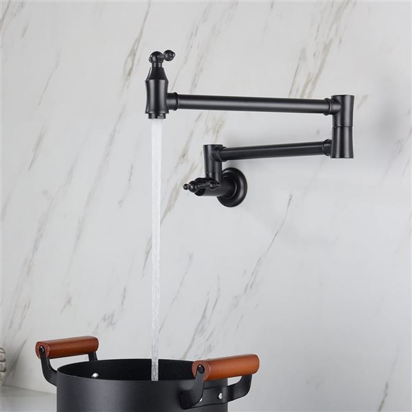 Flynama 2-Handle Matte Black Wall-Mount Pot Filler Kitchen Faucet