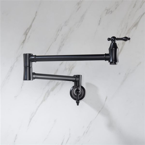 Flynama 2-Handle Matte Black Wall-Mount Pot Filler Kitchen Faucet