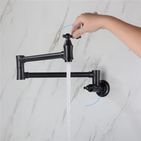 Flynama 2-Handle Matte Black Wall-Mount Pot Filler Kitchen Faucet