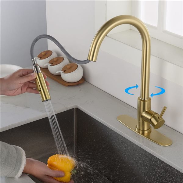 Flynama Brushed Gold Single Handle Kitchen Faucet with Pull Down Sprayer and Touch Sensor