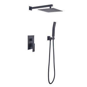 Flynama Matte Black Wall-Mount Shower System with 10-in Shower Head