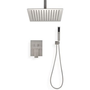 Flynama Brushed Nickel Ceiling-Mount Shower System with Handheld 16-in Shower Head