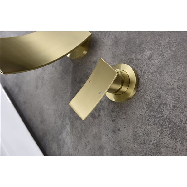 Flynama Brushed Gold Single Handle Wall Mounted Bathroom Faucet with Waterfall