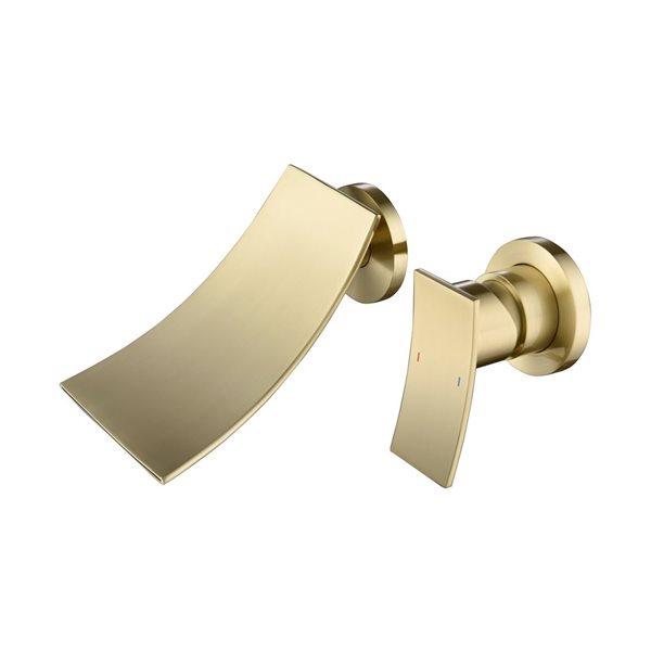 Flynama Brushed Gold Single Handle Wall Mounted Bathroom Faucet with Waterfall