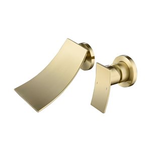 Flynama Brushed Gold Single Handle Wall Mounted Bathroom Faucet with Waterfall