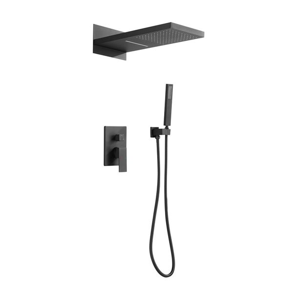 Flynama Matte Black 2-Handle 3-Spray Wall Mount Shower System with 16-in Shower Head