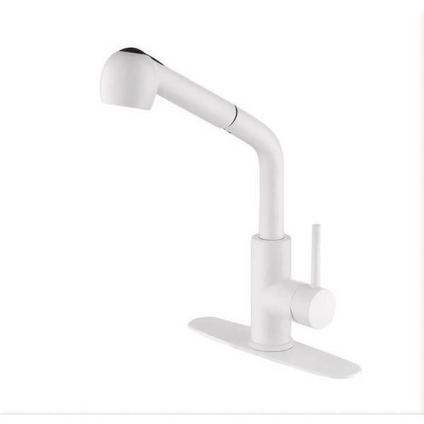 Flynama White Single Handle Kitchen Faucet with Pull-Down Sprayer