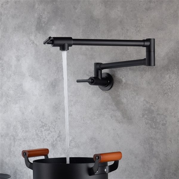 Flynama 2-Handle Matte Black 360° 4 GPM Wall-Mount Pot Filler Kitchen Faucet