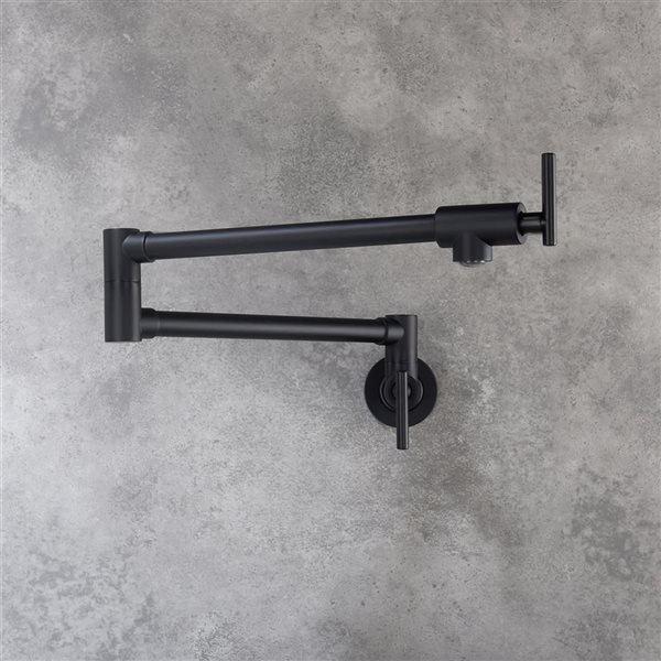 Flynama 2-Handle Matte Black 360° 4 GPM Wall-Mount Pot Filler Kitchen Faucet